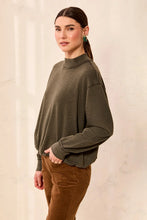 Load image into Gallery viewer, Cotton Blend French Terry Crew Neck Sweater - Cedar Green

