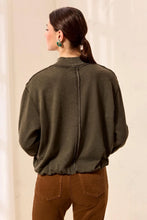 Load image into Gallery viewer, Cotton Blend French Terry Crew Neck Sweater - Cedar Green
