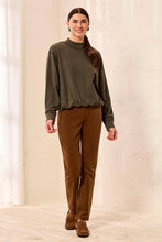 Load image into Gallery viewer, Cotton Blend French Terry Crew Neck Sweater - Cedar Green
