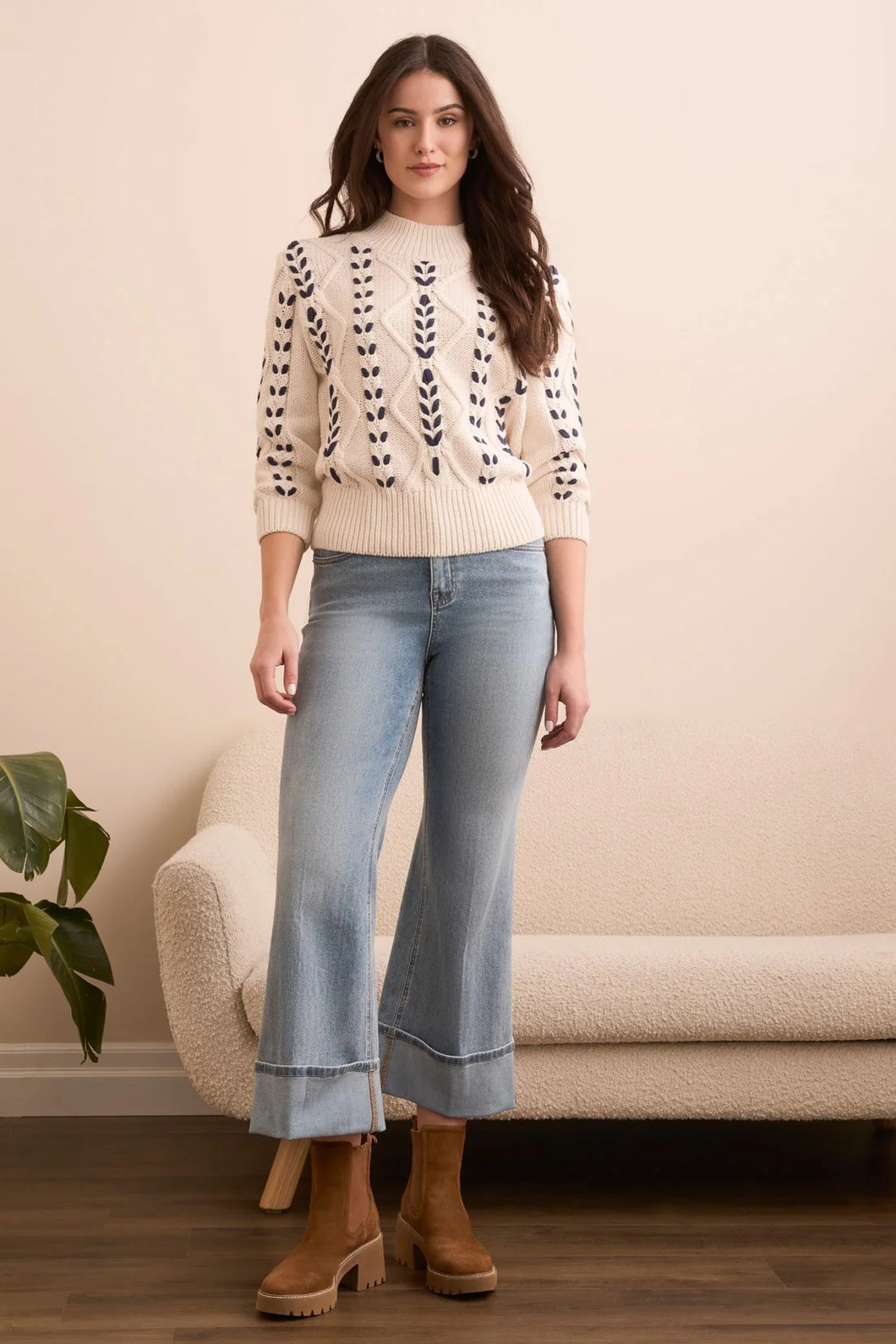 Mock Neck Cable Knit Sweater