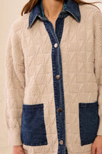 Load image into Gallery viewer, Cable Knit Coatigan with Denim Patch Pockets

