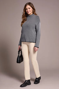 Cotton Funnel Neck Sweater - Grey Mix