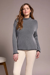 Cotton Funnel Neck Sweater - Grey Mix