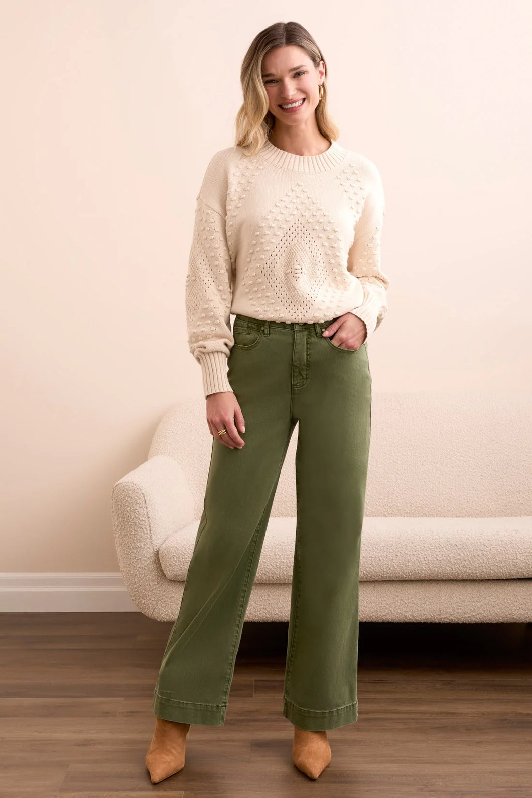 Comfort Stretch Wide Leg Pant - Chive