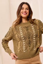 Load image into Gallery viewer, Lace Up Detail Cable Knit Sweater - Aloe Green
