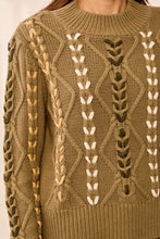 Load image into Gallery viewer, Lace Up Detail Cable Knit Sweater - Aloe Green
