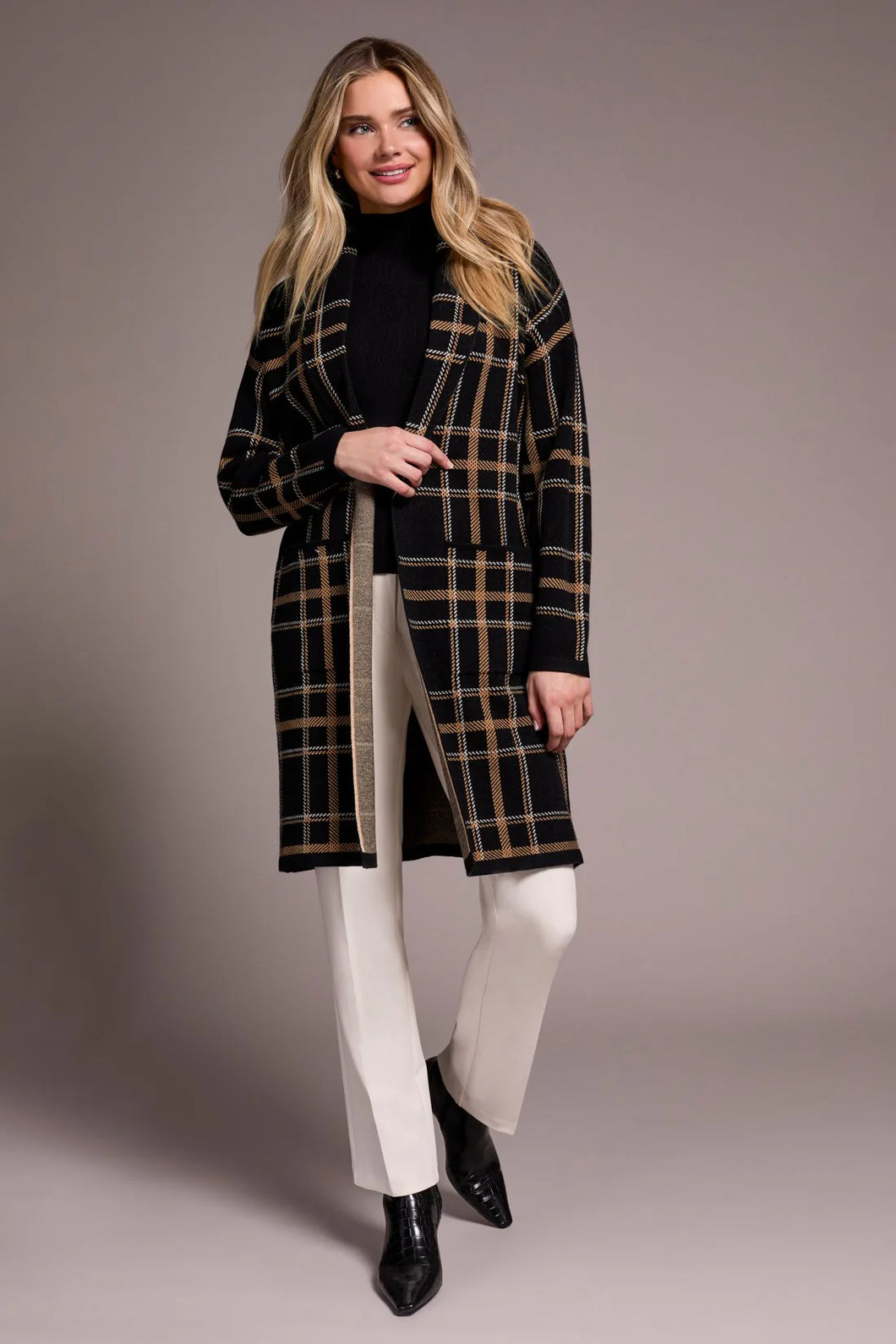 Long Plaid Coatigan
