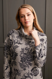 Cowl Neck Sweater - Floral Print