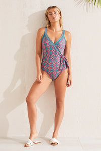 Wrap Front Swimsuit - Coral Print