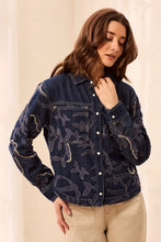 Load image into Gallery viewer, Floral Applique Denim Shacket
