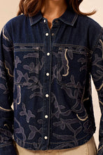 Load image into Gallery viewer, Floral Applique Denim Shacket
