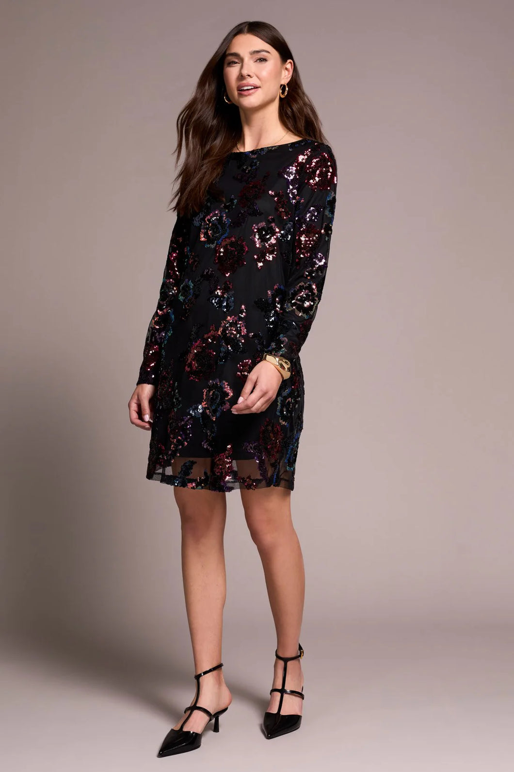 Floral Sequin Mesh Lined A-Line Dress