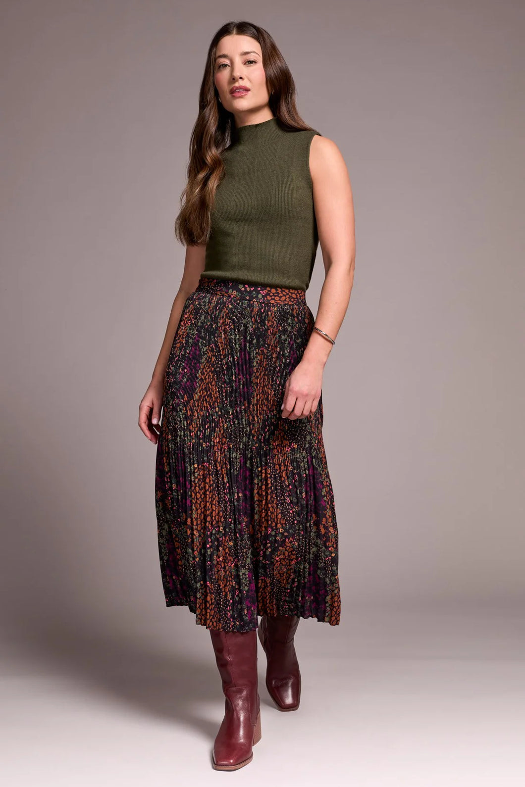 Plisse Floral Print Skirt