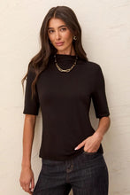 Load image into Gallery viewer, Funnel Neck Elbow Sleeve Soft Knit Top - Black
