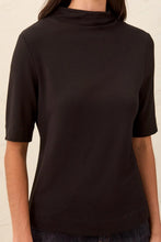 Load image into Gallery viewer, Funnel Neck Elbow Sleeve Soft Knit Top - Black
