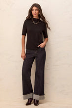 Load image into Gallery viewer, Funnel Neck Elbow Sleeve Soft Knit Top - Black
