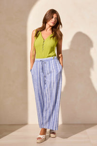 Linen Blend Striped Flowy Pant