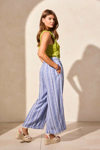 Linen Blend Striped Flowy Pant
