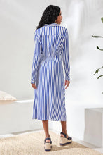 Load image into Gallery viewer, Striped Faux Wrap Knot Waist Midi Dress
