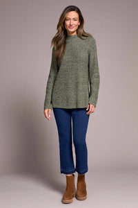 Mock Neck Heathered Knit - Spruce Melange