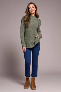 Mock Neck Heathered Knit - Spruce Melange