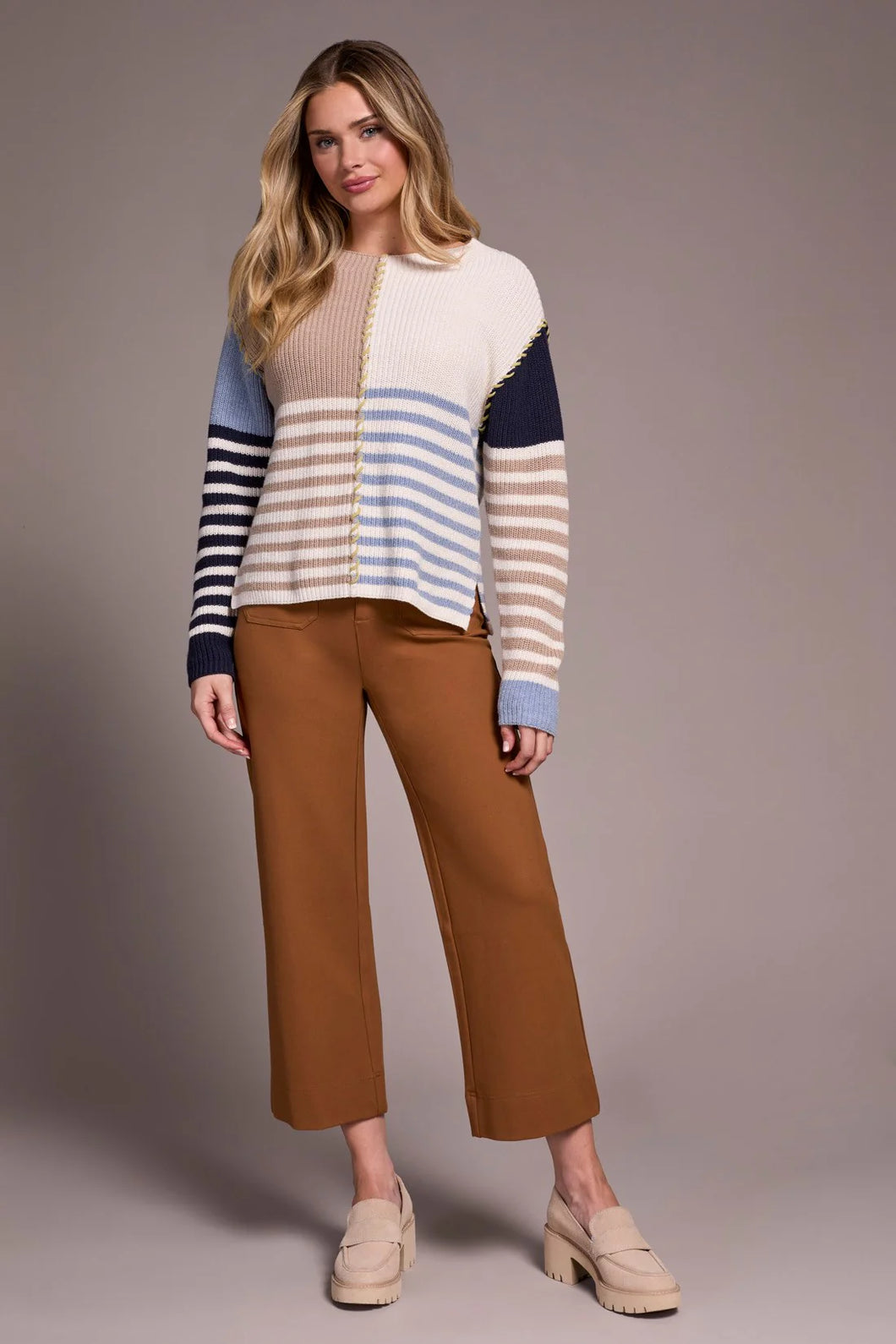 Striped Combo Boat Neck Sweater