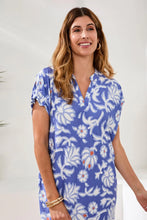Load image into Gallery viewer, Ruffle Sleeve Notch Neck Shift Dress - Baja Blue
