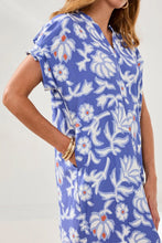 Load image into Gallery viewer, Ruffle Sleeve Notch Neck Shift Dress - Baja Blue

