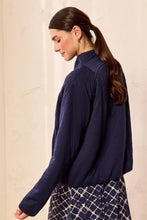 Load image into Gallery viewer, Quilted Zip Front Bomber Jacket - Jet Blue
