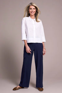 3/4 Sleeve Cotton Button Up Shirt - White
