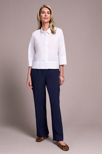 3/4 Sleeve Cotton Button Up Shirt - White