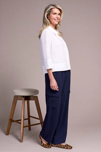 3/4 Sleeve Cotton Button Up Shirt - White