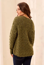 Load image into Gallery viewer, Textured Scallop Hem Henley Sweater - Cedar Green
