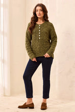 Load image into Gallery viewer, Textured Scallop Hem Henley Sweater - Cedar Green
