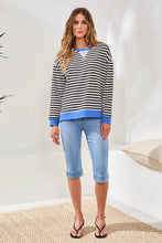 Load image into Gallery viewer, French Terry Cotton Crew Neck - Black Stripe
