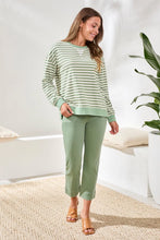 Load image into Gallery viewer, Striped French Terry Crew Neck Long Sleeve - Moss
