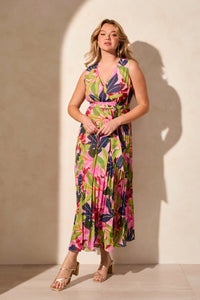 Plisse Maxi Dress - Floral Teaberry