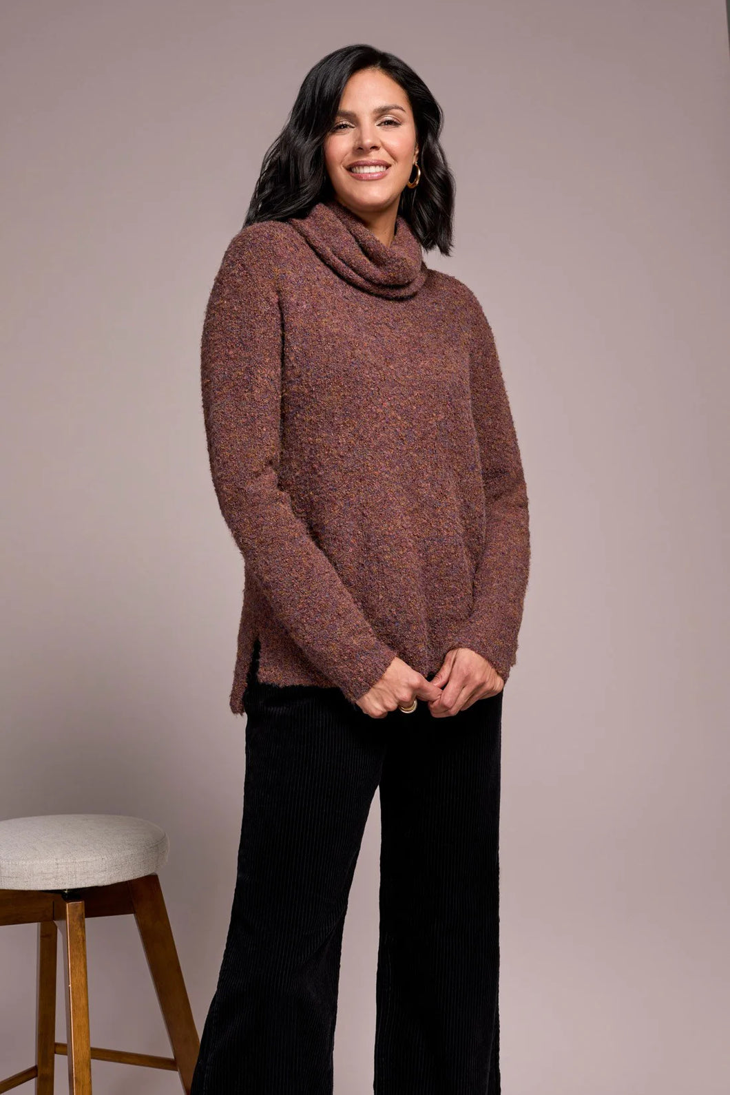 Boucle Cowl Neck Sweater - Toffee