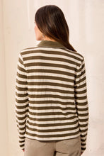 Load image into Gallery viewer, Striped Button Front Cotton Top - Dark Basil
