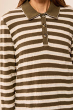 Load image into Gallery viewer, Striped Button Front Cotton Top - Dark Basil
