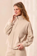 Load image into Gallery viewer, Waffle Knit Puff Sleeve Zip Up - Sand Dune
