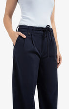Load image into Gallery viewer, Wide Leg Cotton Trouser with Pleat &amp; Drawstring Detail - Navy
