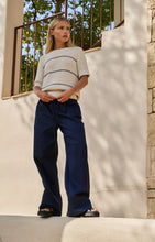 Load image into Gallery viewer, Wide Leg Cotton Trouser with Pleat &amp; Drawstring Detail - Navy
