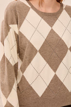 Load image into Gallery viewer, Argyle Print Stud Detail Crew Neck Sweater
