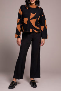 Abstract Print Mock Neck Sweater