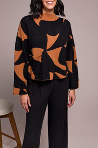 Abstract Print Mock Neck Sweater