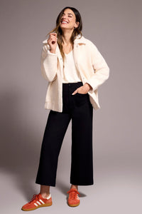 Snap Front Boucle Bomber Jacket - Cream