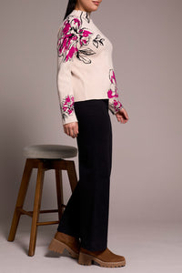 Jacquard Knit Funnel Neck Sweater - Pink Print