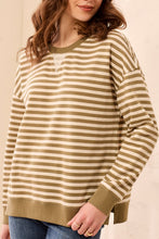 Load image into Gallery viewer, Cotton Crewneck Sweater - Striped Aloe
