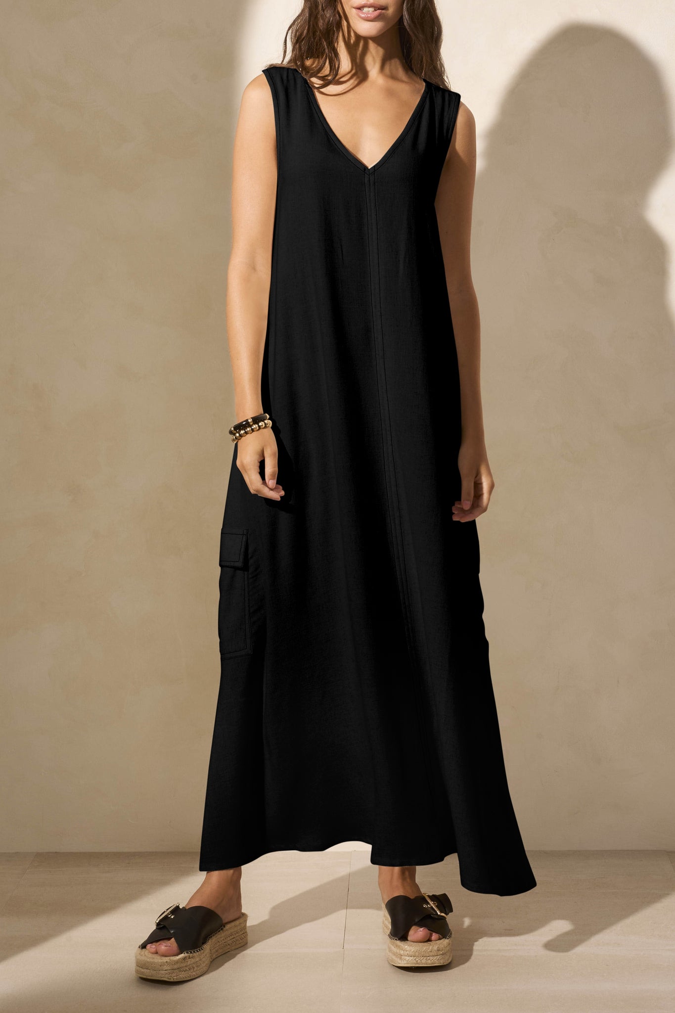 Linen Blend Cargo Dress - Black Maggie Grace Boutique - Winnipeg Linen Blend Cargo Dress - Black Maggie Grace Boutique - Winnipeg